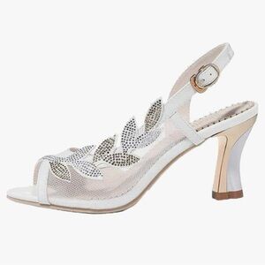 EUC Elegant White Mesh Heels with Rhinestone Accents